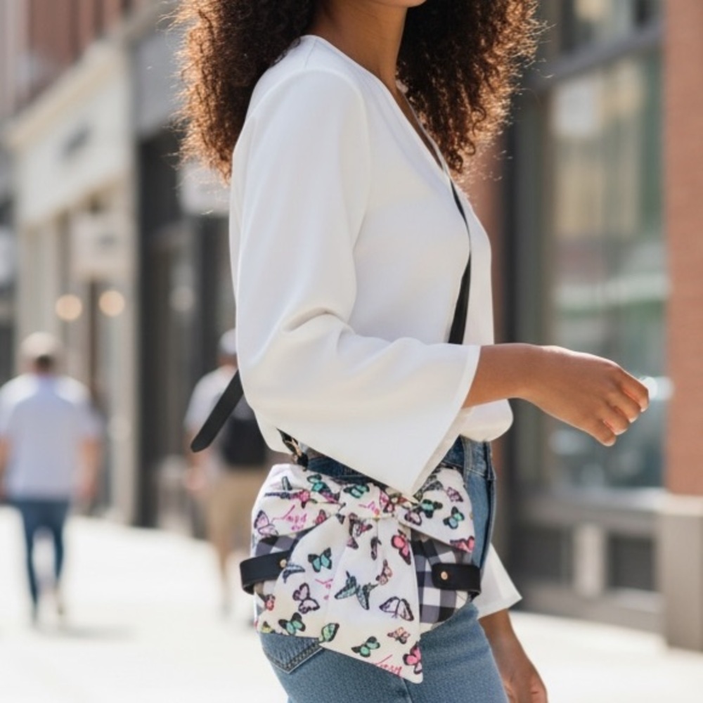 Betsy Johnson Butterfly Print Crossbody Bag with Black Strap